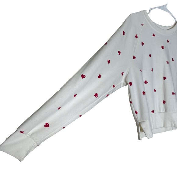 Women’s Size M Crop Sweater Heart Print Ivory Pink Trending Casual Sweater’s - Picture 3 of 8